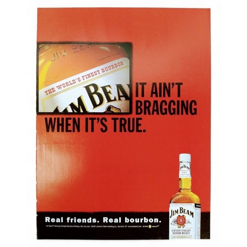 2001 Jim Beam‎ Print Advert Y2K It Ain't Bragging When It's True Bourbon Whiskey